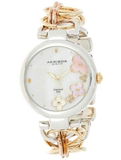 Akribos XXIV Women's Lady Diamond Watch - 14 Genuine Diamonds On a Mother-of-Pearl Dial with Chain Link Bracelet Watch - AK645