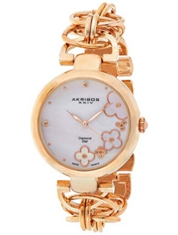 Akribos XXIV Women's Lady Diamond Watch - 14 Genuine Diamonds On a Mother-of-Pearl Dial with Chain Link Bracelet Watch - AK645