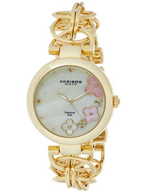 Akribos XXIV Women's Lady Diamond Watch - 14 Genuine Diamonds On a Mother-of-Pearl Dial with Chain Link Bracelet Watch - AK645