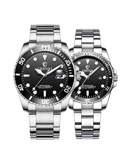 Couple Watches Classic Golden Stainless Steel Watch His and Hers Waterproof Quartz Watch