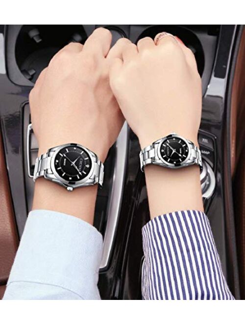 Couple Watches Classic Golden Stainless Steel Watch His and Hers Waterproof Quartz Watch