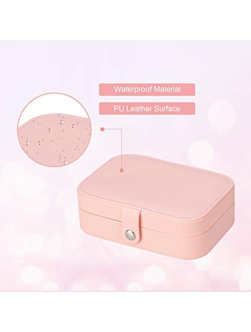 Smileshe Jewelry Box, PU Leather Small Portable Travel Case, 2 Layers Organizer Display Storage Holder Box for Rings, Earrings, Necklaces, Bracelets