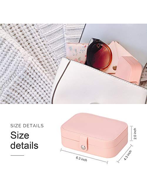 Smileshe Jewelry Box, PU Leather Small Portable Travel Case, 2 Layers Organizer Display Storage Holder Box for Rings, Earrings, Necklaces, Bracelets