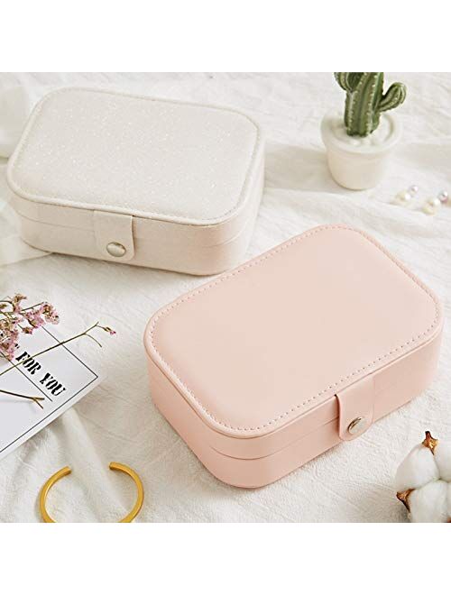 Smileshe Jewelry Box, PU Leather Small Portable Travel Case, 2 Layers Organizer Display Storage Holder Box for Rings, Earrings, Necklaces, Bracelets