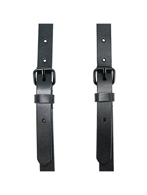 Men's Black Genuine Leather Steampunk Y Suspenders with 3 Snap Hooks Great for Wedding & Party