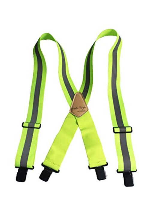 Melo Tough Reflective Safety Suspenders|Work Suspenders with Hi Viz Reflective Strip Hold Up Tool Belt Suspenders