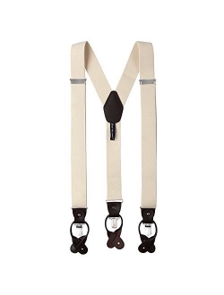 Men's Solid Elastic Y-Back Suspenders Braces Convertible Leather Ends Clips