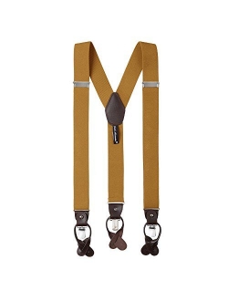 Men's Solid Elastic Y-Back Suspenders Braces Convertible Leather Ends Clips