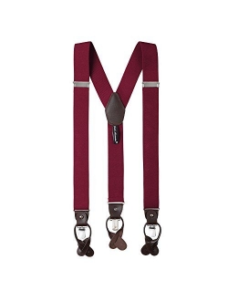 Men's Solid Elastic Y-Back Suspenders Braces Convertible Leather Ends Clips