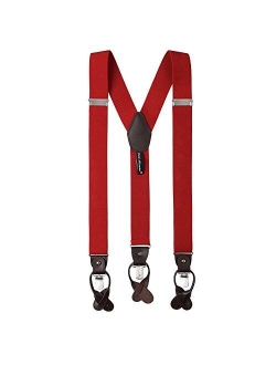 Men's Solid Elastic Y-Back Suspenders Braces Convertible Leather Ends Clips