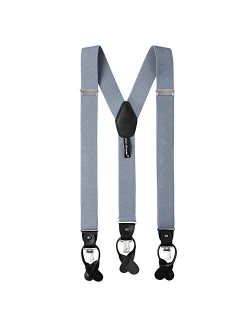 Men's Solid Elastic Y-Back Suspenders Braces Convertible Leather Ends Clips