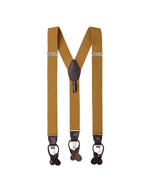 Jacob Alexander Men's Solid Elastic Y-Back Suspenders Braces Convertible Leather Ends Clips