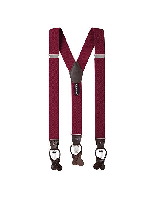 Jacob Alexander Men's Solid Elastic Y-Back Suspenders Braces Convertible Leather Ends Clips