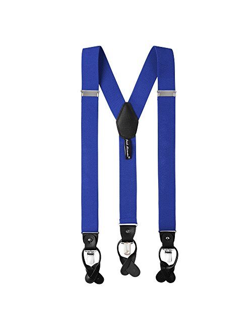 Jacob Alexander Men's Solid Elastic Y-Back Suspenders Braces Convertible Leather Ends Clips