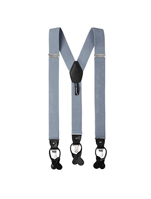 Jacob Alexander Men's Solid Elastic Y-Back Suspenders Braces Convertible Leather Ends Clips