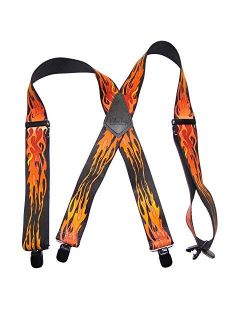 Holdup Suspender Company Flame Pattern 2" wide Biker Suspenders with Patented Jumbo black no-slip Clips