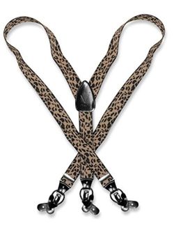 Men's LEOPARD Print SUSPENDERS Y Shape Back Elastic Button & Clip Convertible