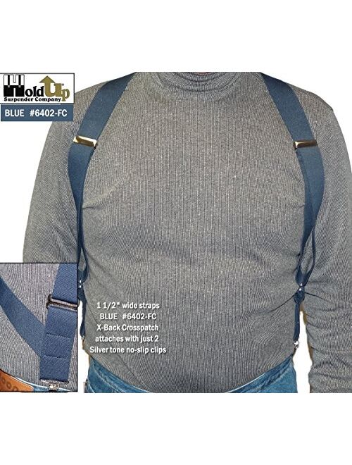 Holdup Suspender's Blue Trucker Style Hip-clip Suspenders in 1 1/2" Width and Silver-tone No-slip Clips