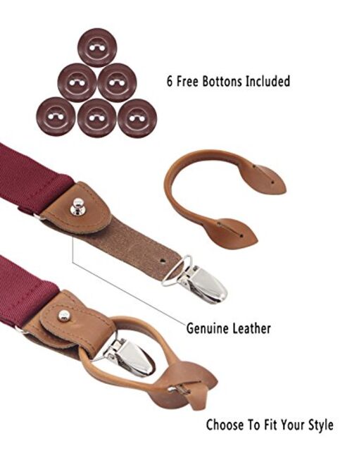 Leather Clip And Button Suspenders For Men, Y-Back Style For Formal Outfits