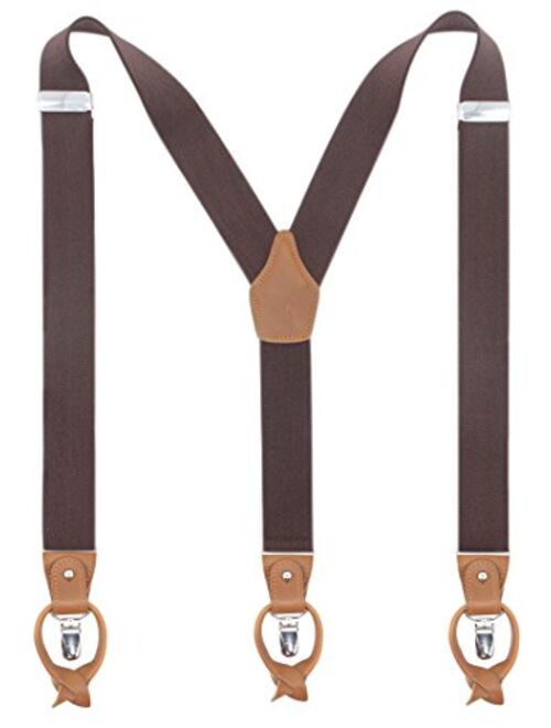 Leather Clip And Button Suspenders For Men, Y-Back Style For Formal Outfits