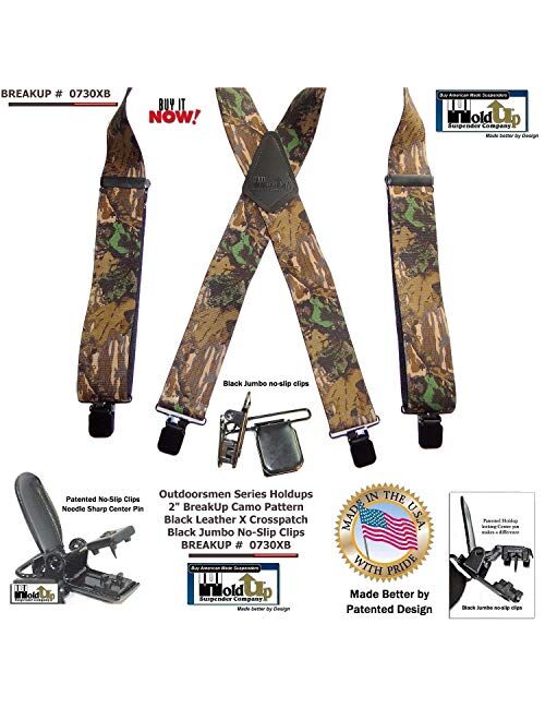 HoldUp Suspender Company Outdoorsmen Series Breakup Camouflage Pattern X-Back Suspenders with Patented Patented No-slip Clips