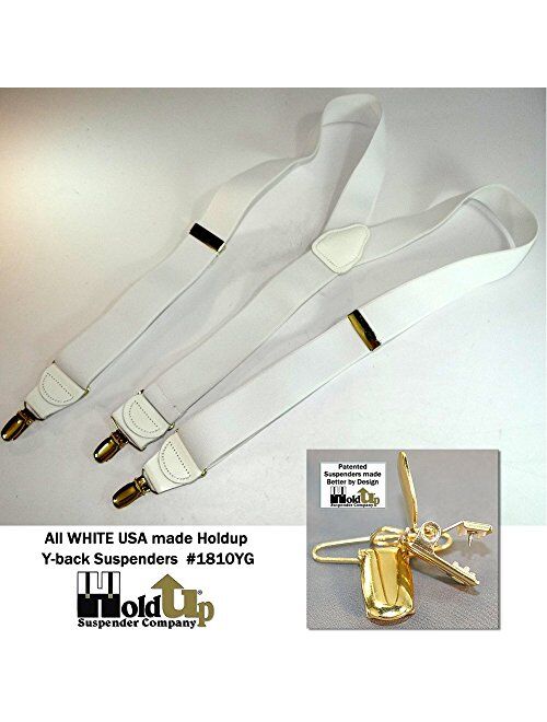 Hold-Ups Y-back All White Casual Series 1 1/2" wide with Patented No-slip Gold Clips