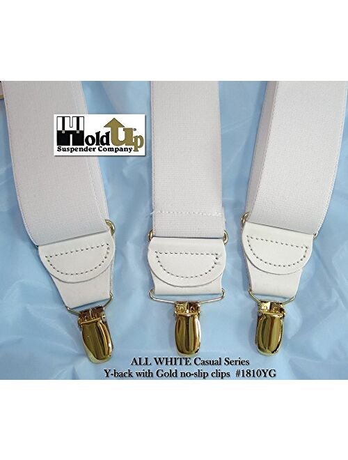 Hold-Ups Y-back All White Casual Series 1 1/2" wide with Patented No-slip Gold Clips