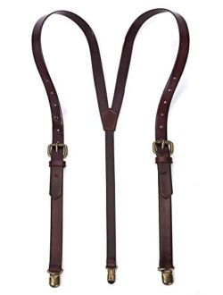 ROCKCOW Genuine Leather Suspenders/Groomsman Wedding Suspenders for Wedding & Party