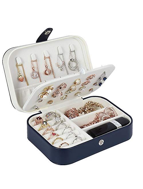 homchen Travel Jewelry Organiser Cases, Jewelry Storage Box for Necklace, Earrings, Rings, Bracelet (Box-Light Blue)