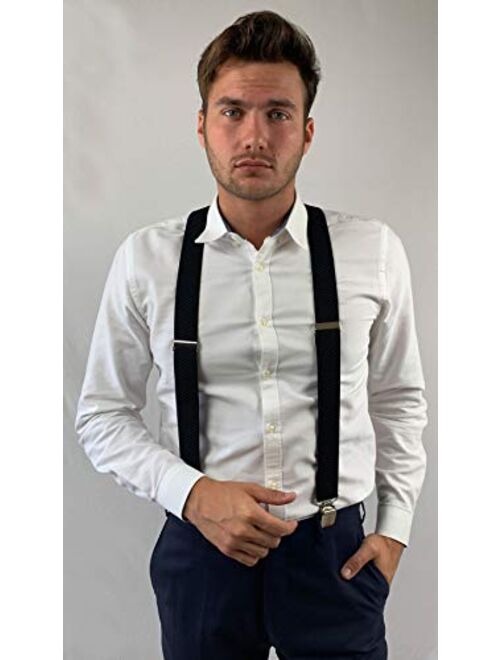 Premium Men's Y-Back Suspenders Stretch Perfect 1.5" Width for Work Style Formal Strong Heavy Duty Clips