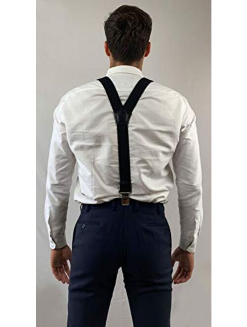 Premium Men's Y-Back Suspenders Stretch Perfect 1.5" Width for Work Style Formal Strong Heavy Duty Clips