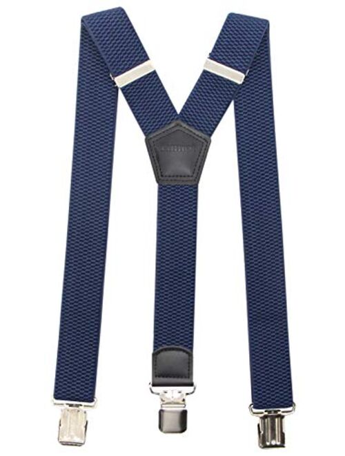 Premium Men's Y-Back Suspenders Stretch Perfect 1.5" Width for Work Style Formal Strong Heavy Duty Clips