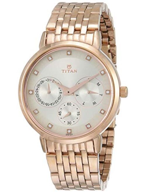 Titan Neo Beige Dial Rose Gold Steel Strap Multifunction Watch for Women