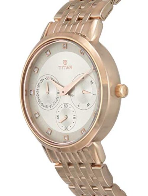 Titan Neo Beige Dial Rose Gold Steel Strap Multifunction Watch for Women