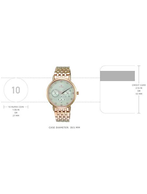 Titan Neo Beige Dial Rose Gold Steel Strap Multifunction Watch for Women