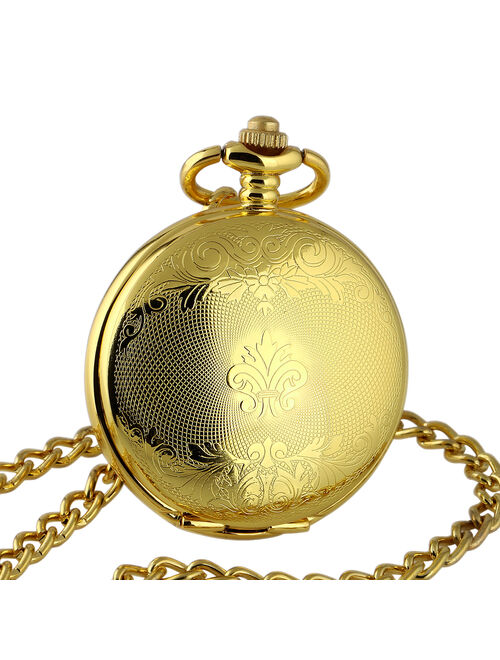 Hand-winding Black Dial Mechanical Pocket Watch Gold White Hollow Hands