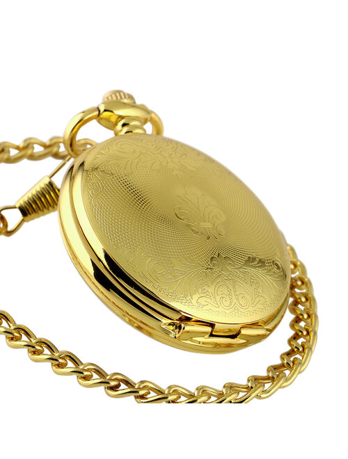 Hand-winding Black Dial Mechanical Pocket Watch Gold White Hollow Hands