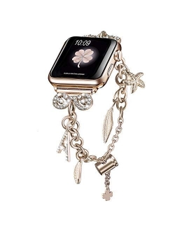 Secbolt Bling Bands Compatible with Apple Watch Bands 38mm 40mm iWatch SE Series 6/5/4/3/2/1, Women's Interchangeable Charms Adjustable Bracelet in Stainless Steel, Rose 