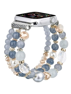 TOROTOP Bracelet Compatible with Apple Watch Bands 40mm/38mm Series 6/5/4 Women Girl, Cute Handmade Fashion Elastic Beaded Strap Replacement Compatible for iWatch Series 