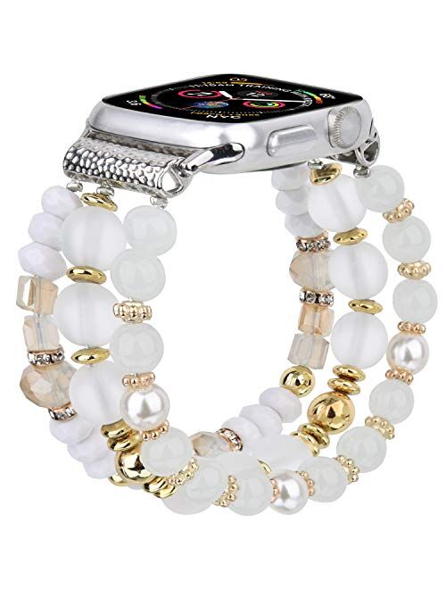 TOROTOP Bracelet Compatible with Apple Watch Bands 40mm/38mm Series 6/5/4 Women Girl, Cute Handmade Fashion Elastic Beaded Strap Replacement Compatible for iWatch Series 