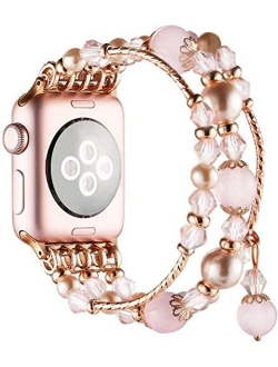 Simpeak Beaded Fashion Band Compatible with Apple Watch 38mm 40mm Series 6 SE 5 4 3 2 1, Handmade Beaded Elastic Women Bracelet Replacement for iWatch 38 40, Fixed Size 5