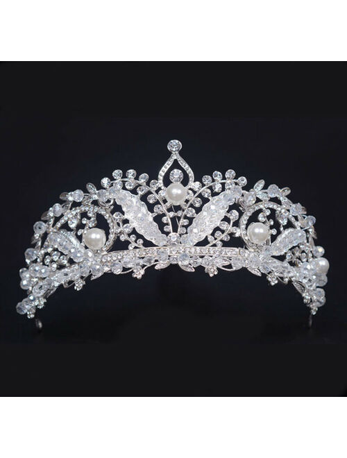 Phoenix Clear Austrian Rhinestone & Pearls Tiara Crown Bridal Prom Pageant T23b