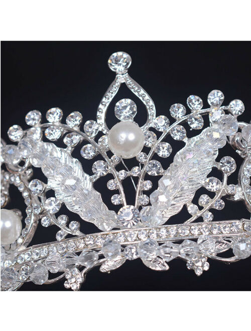 Phoenix Clear Austrian Rhinestone & Pearls Tiara Crown Bridal Prom Pageant T23b