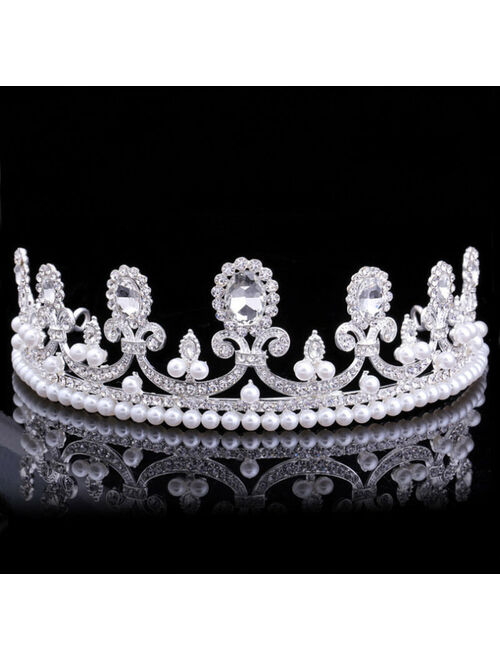 Luxury Austrian Rhinestone Pearls Tiara Crown Wedding Bridal Pageant Prom T65