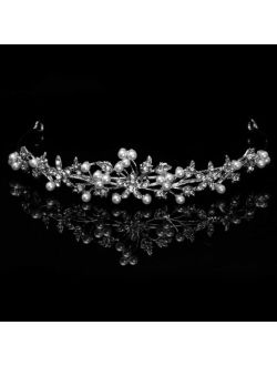 Bridal Tiara Crown Silver With Rhinestone Flowers Accented With Mini Pearls