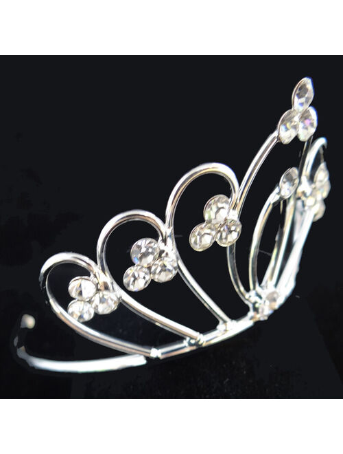 Wedding Bridal Silver Pt Clear Crystal Tiara Rhinestone Crown Prom Quinceanera