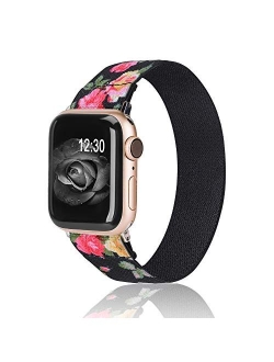 TOYOUTHS Elastic Band Compatible with Apple Watch Band Scrunchies Stretchy Solo Loop 38/40mm Leopard Pattern Soft Nylon Strap Women Replacement Wristband for iWatch Serie