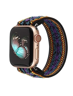 TOYOUTHS Elastic Band Compatible with Apple Watch Band Scrunchies Stretchy Solo Loop 38/40mm Leopard Pattern Soft Nylon Strap Women Replacement Wristband for iWatch Serie