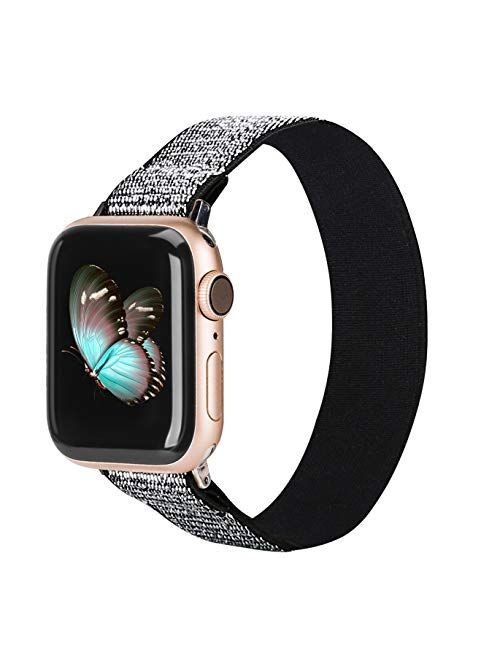 TOYOUTHS Elastic Band Compatible with Apple Watch Band Scrunchies Stretchy Solo Loop 38/40mm Leopard Pattern Soft Nylon Strap Women Replacement Wristband for iWatch Serie