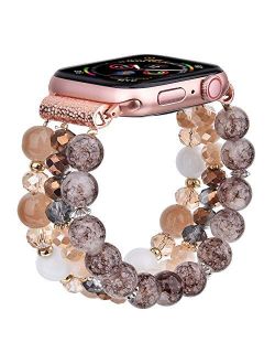 CAGOS Bracelet Beadeds Compatible with Apple Watch Band 38mm/40mm Series SE/6/5/4/3/2/1 Cute Handmade Fashion Elastic Stretch Beaded Strap Replacement with Stainless Stee